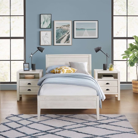 Alaterre Furniture Windsor 3-Piece Set with Panel Twin Bed and 2 Nightstands, White ANWI1131R4